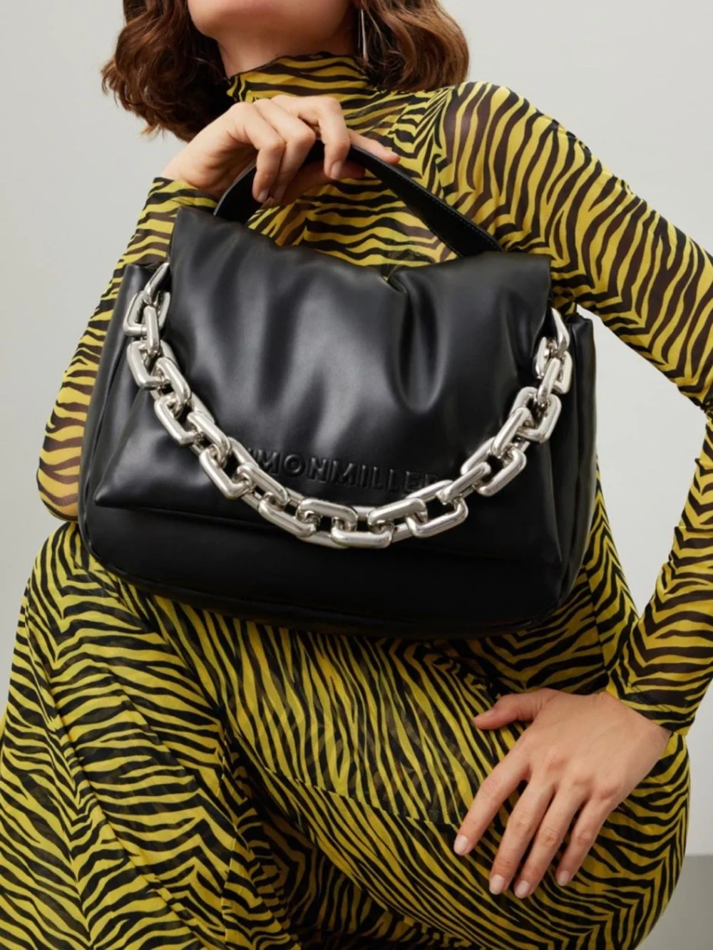 Linked Turnover Black Faux Leather Shoulder Bag - Picture 4 of 5